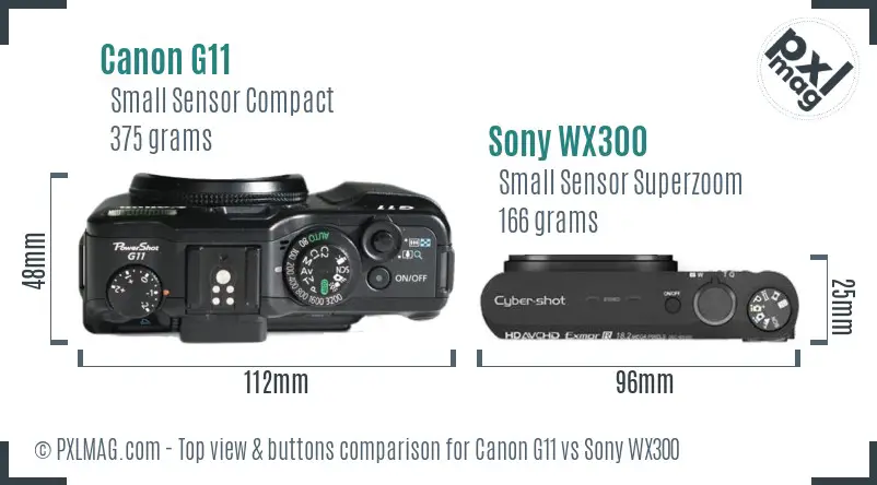 Canon G11 vs Sony WX300 top view buttons comparison
