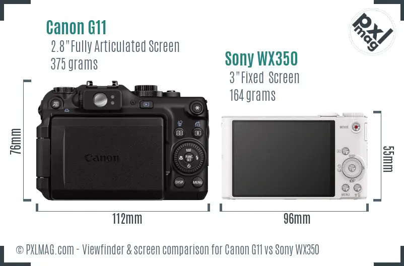 Canon G11 vs Sony WX350 Screen and Viewfinder comparison