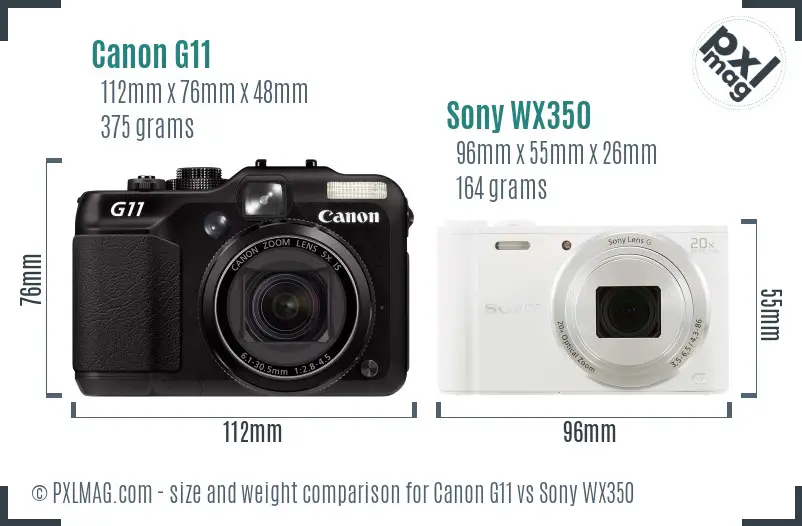 Canon G11 vs Sony WX350 size comparison