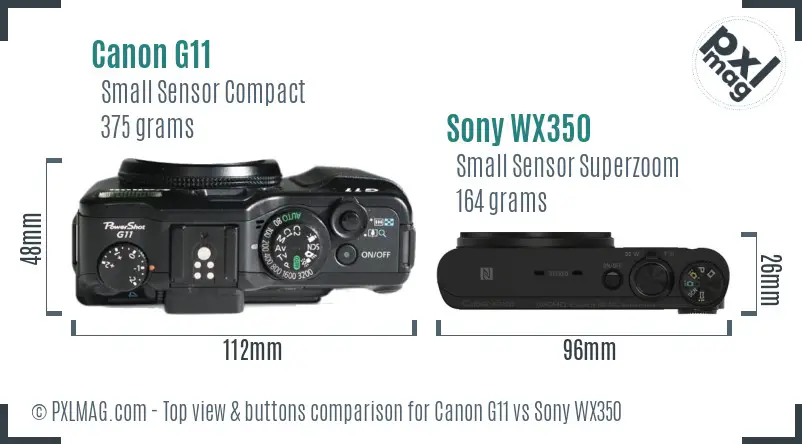 Canon G11 vs Sony WX350 top view buttons comparison