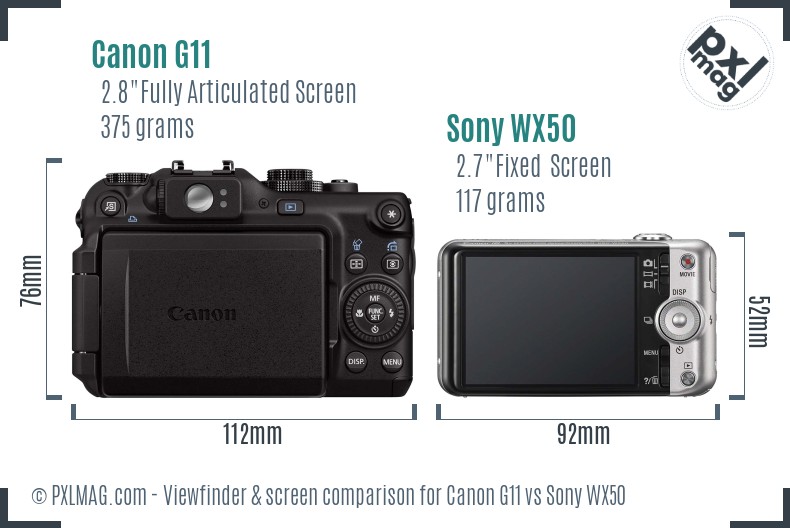 Canon G11 vs Sony WX50 Screen and Viewfinder comparison