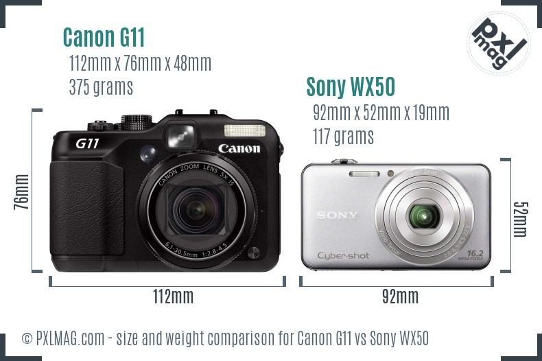 Canon G11 vs Sony WX50 size comparison