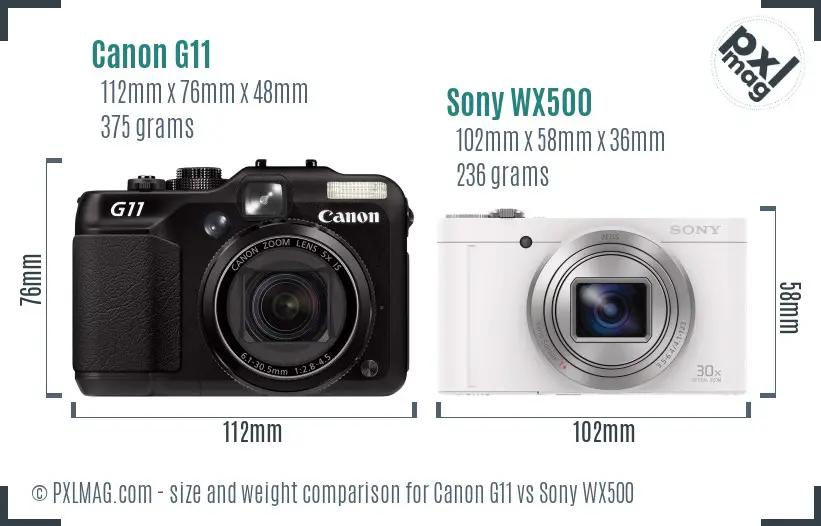 Canon G11 vs Sony WX500 size comparison Canon G11 vs Sony WX500 size comparison