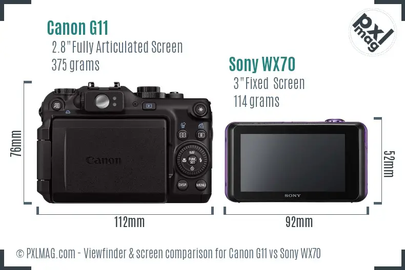 Canon G11 vs Sony WX70 Screen and Viewfinder comparison
