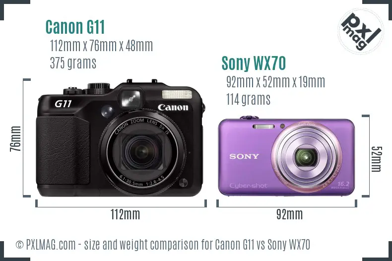 Canon G11 vs Sony WX70 size comparison
