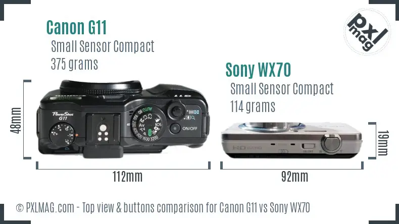 Canon G11 vs Sony WX70 top view buttons comparison