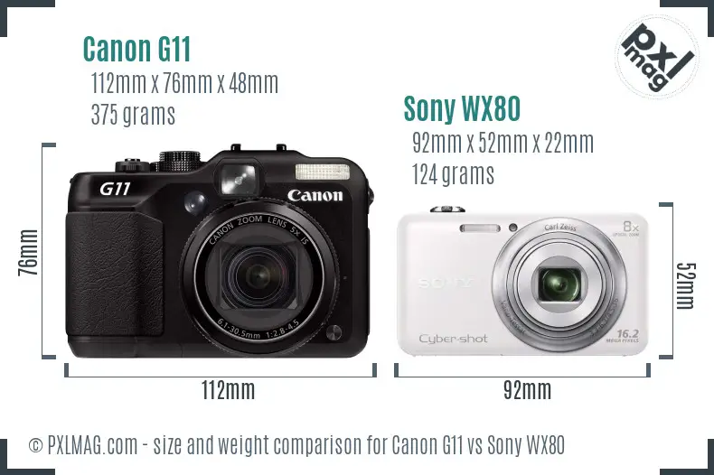 Canon G11 vs Sony WX80 size comparison