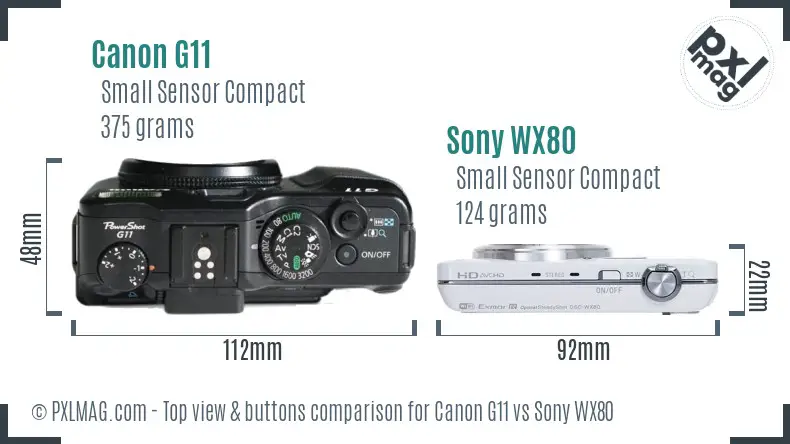 Canon G11 vs Sony WX80 top view buttons comparison