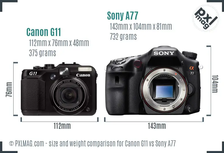 Canon G11 vs Sony A77 size comparison Canon G11 vs Sony A77 size comparison