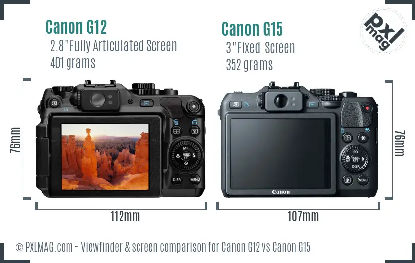 Canon G12 vs Canon G15 Screen and Viewfinder comparison