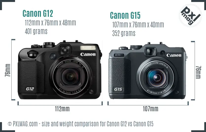 Canon G12 vs Canon G15 size comparison