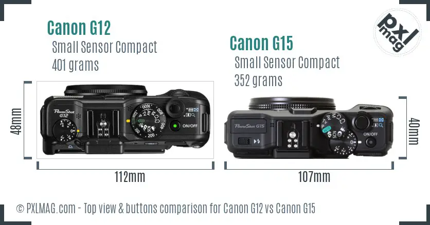 Canon G12 vs Canon G15 top view buttons comparison