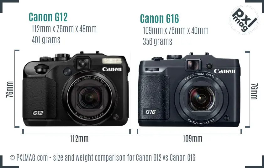 Canon G12 vs Canon G16 size comparison