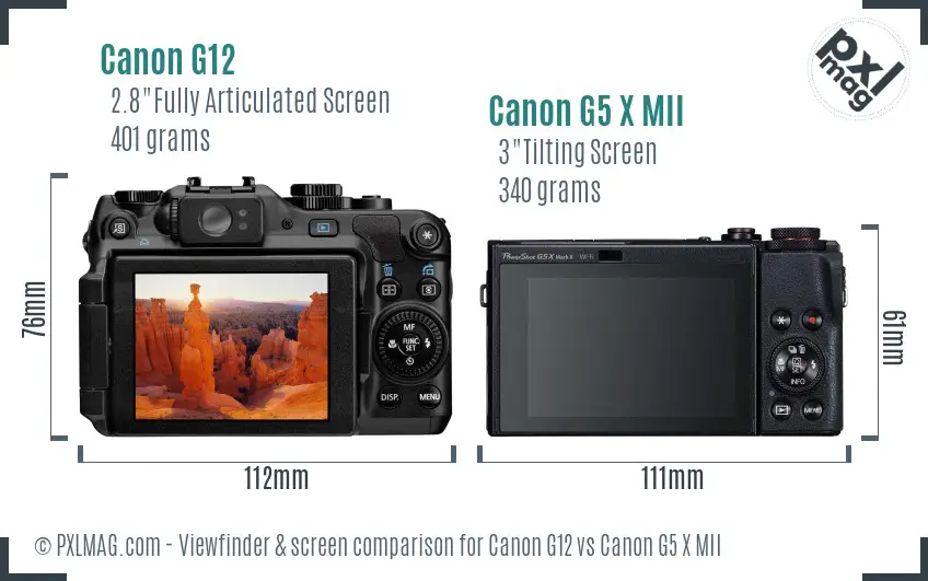Canon G12 vs Canon G5 X MII Screen and Viewfinder comparison