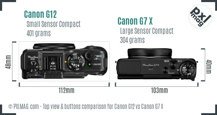 Canon G12 vs Canon G7 X top view buttons comparison Canon G12 vs Canon G7 X top view buttons comparison