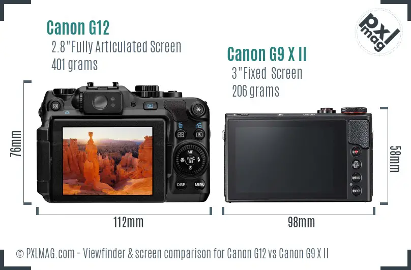 Canon G12 vs Canon G9 X II Screen and Viewfinder comparison