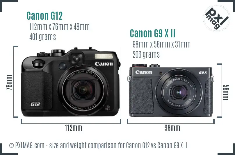 Canon G12 vs Canon G9 X II size comparison