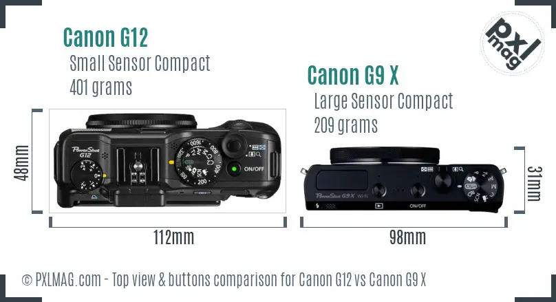 Canon G12 vs Canon G9 X top view buttons comparison Canon G12 vs Canon G9 X top view buttons comparison