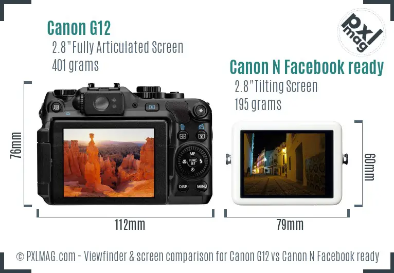Canon G12 vs Canon N Facebook ready Screen and Viewfinder comparison