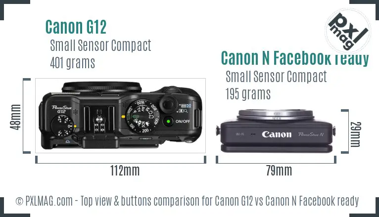 Canon G12 vs Canon N Facebook ready top view buttons comparison