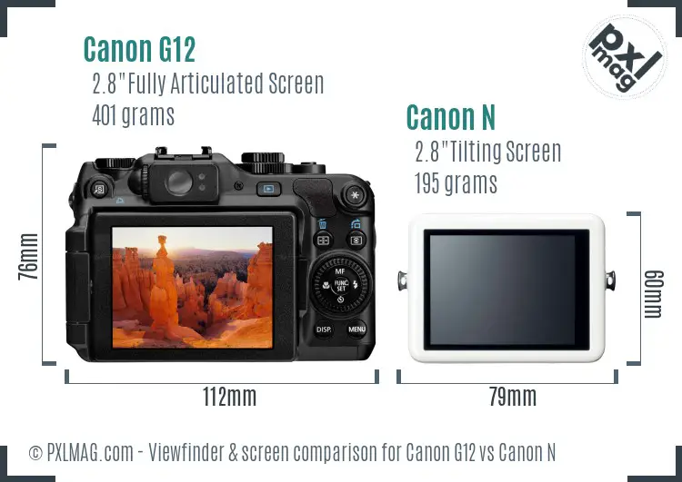 Canon G12 vs Canon N Screen and Viewfinder comparison