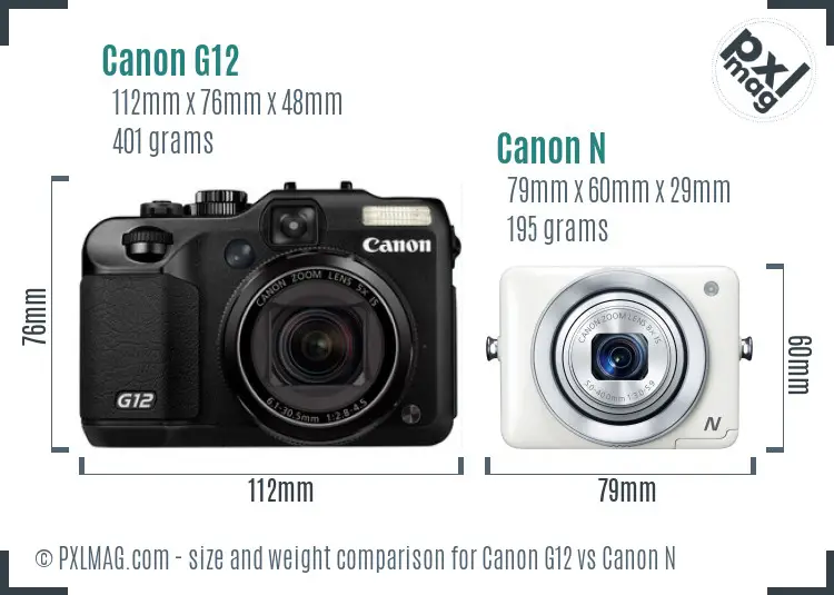 Canon G12 vs Canon N size comparison