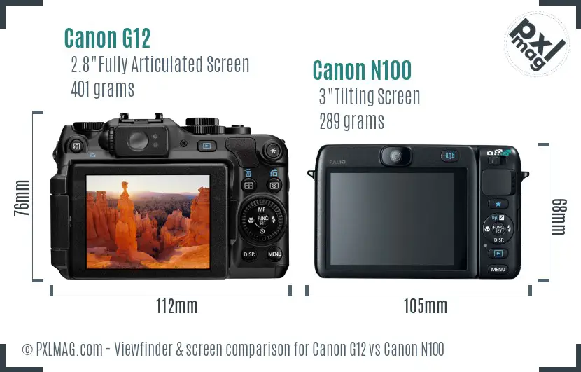 Canon G12 vs Canon N100 Screen and Viewfinder comparison