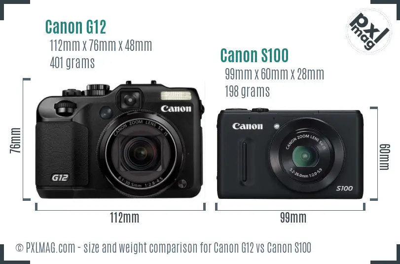 Canon G12 vs Canon S100 size comparison