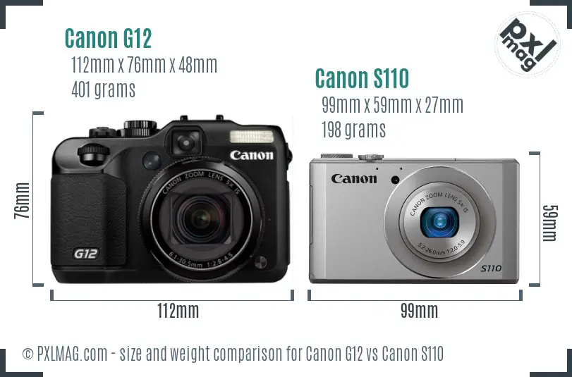 Canon G12 vs Canon S110 size comparison