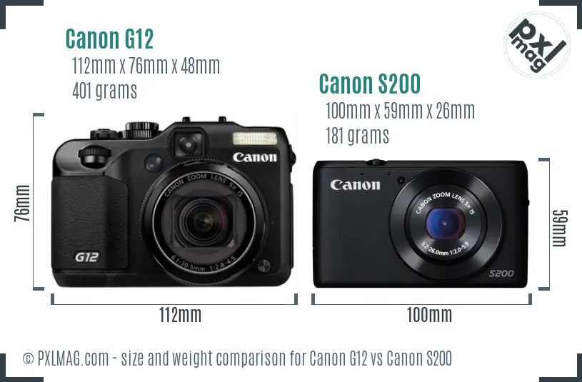 Canon G12 vs Canon S200 size comparison