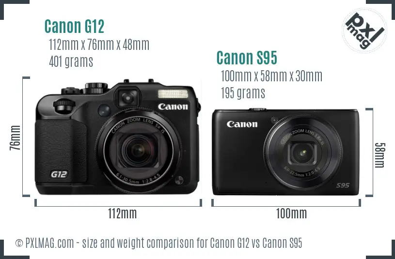 Canon G12 vs Canon S95 size comparison