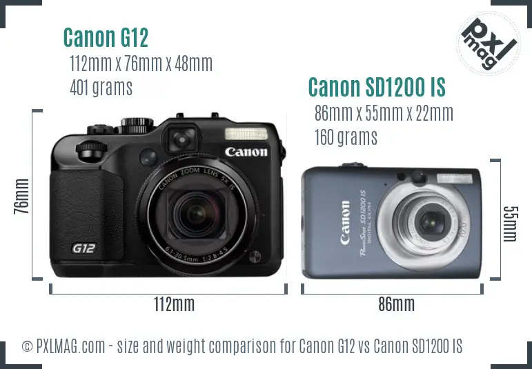 Canon G12 vs Canon SD1200 IS size comparison