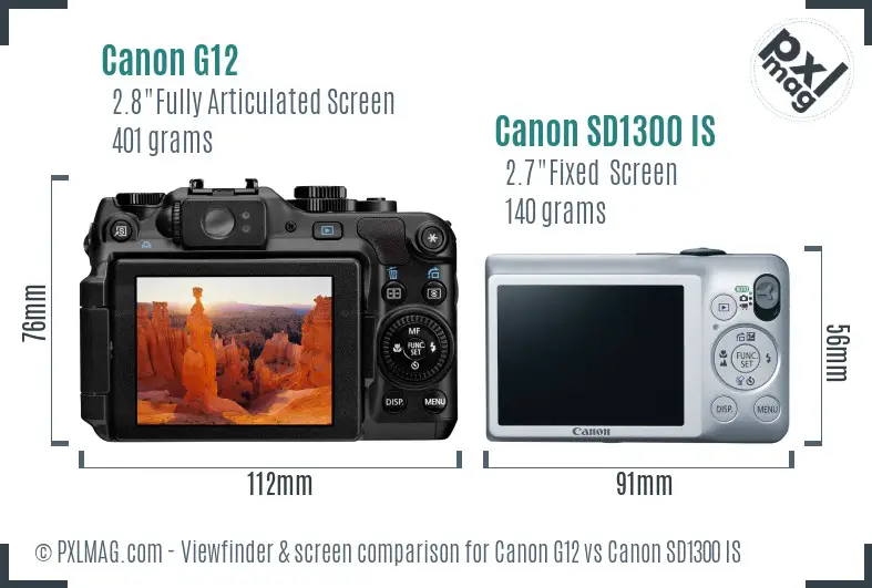 Canon G12 vs Canon SD1300 IS Screen and Viewfinder comparison