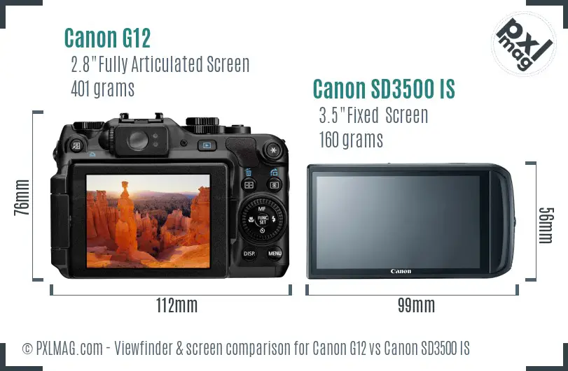 Canon G12 vs Canon SD3500 IS Screen and Viewfinder comparison