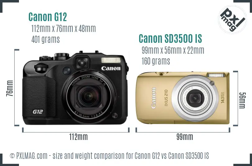 Canon G12 vs Canon SD3500 IS size comparison
