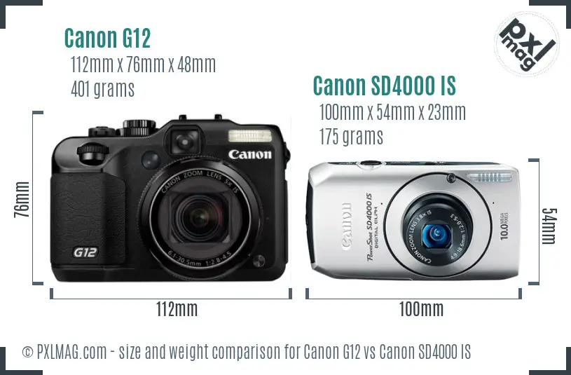 Canon G12 vs Canon SD4000 IS size comparison