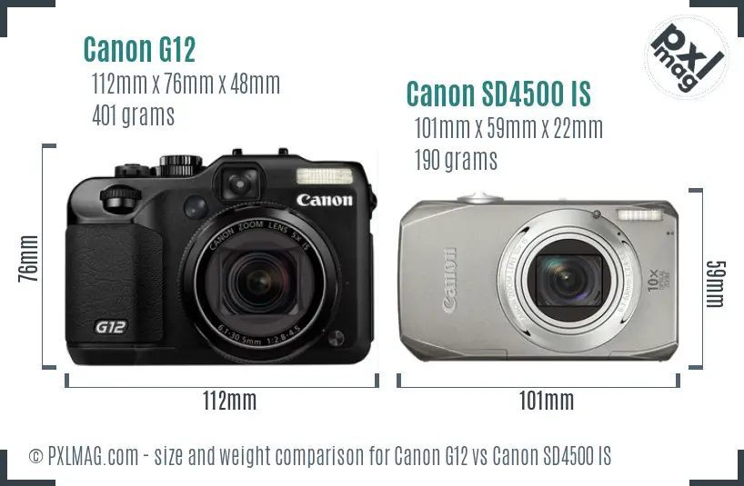 Canon G12 vs Canon SD4500 IS size comparison