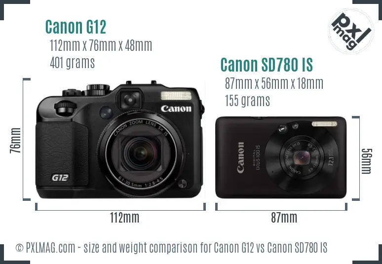Canon G12 vs Canon SD780 IS size comparison Canon G12 vs Canon SD780 IS size comparison