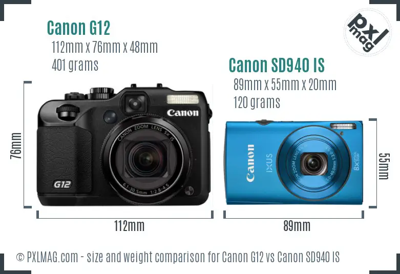 Canon G12 vs Canon SD940 IS size comparison
