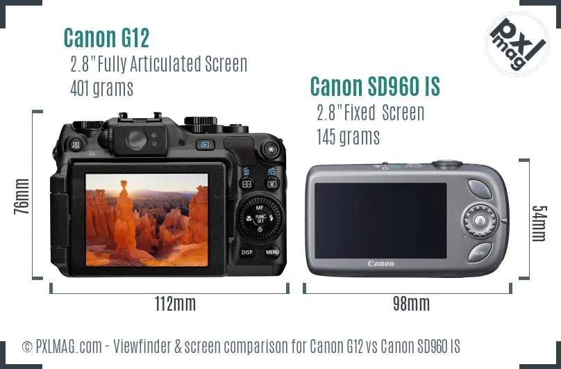 Canon G12 vs Canon SD960 IS Screen and Viewfinder comparison