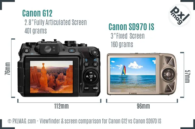 Canon G12 vs Canon SD970 IS Screen and Viewfinder comparison