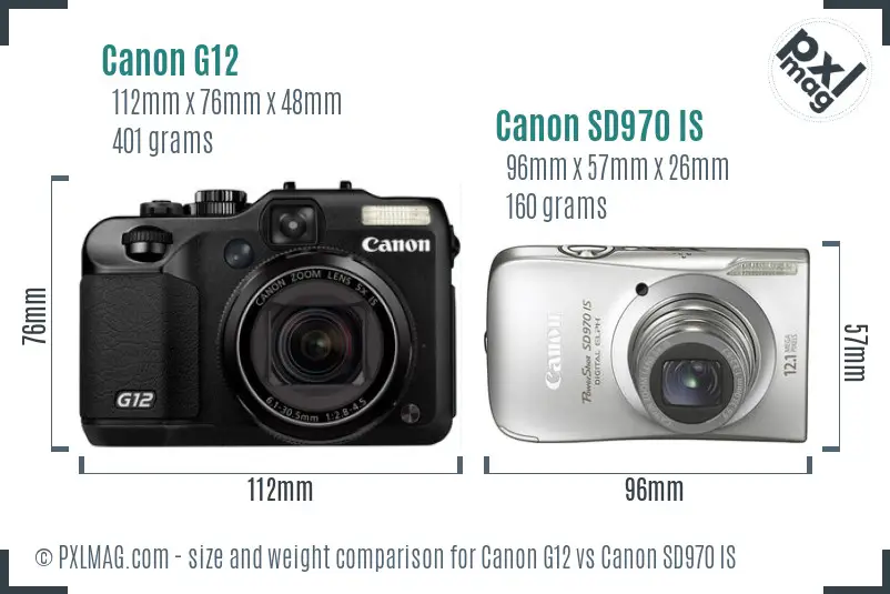 Canon G12 vs Canon SD970 IS size comparison