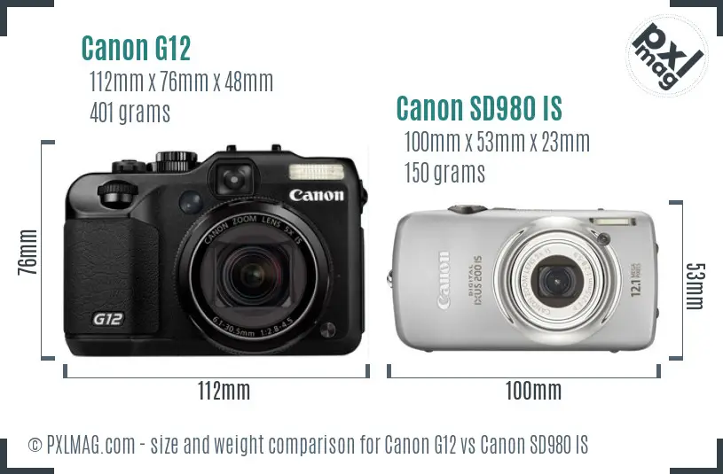 Canon G12 vs Canon SD980 IS size comparison