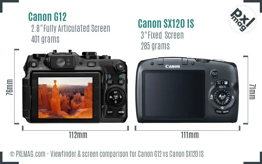 Canon G12 vs Canon SX120 IS Screen and Viewfinder comparison