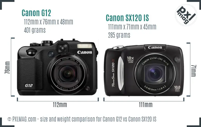 Canon G12 vs Canon SX120 IS size comparison