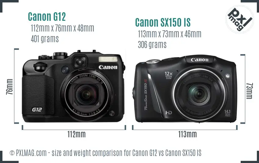 Canon G12 vs Canon SX150 IS size comparison