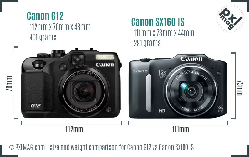 Canon G12 vs Canon SX160 IS size comparison