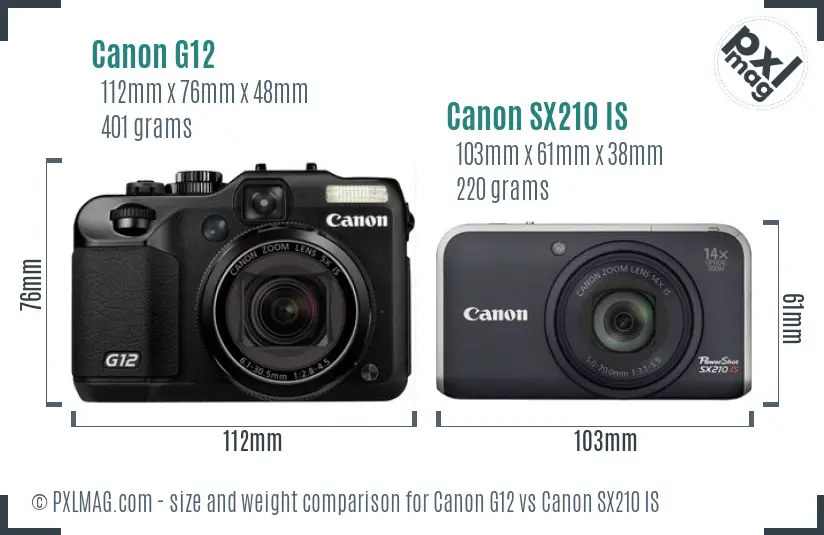 Canon G12 vs Canon SX210 IS size comparison