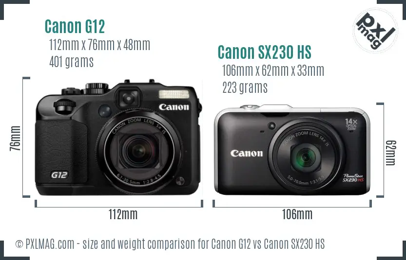 Canon G12 vs Canon SX230 HS size comparison