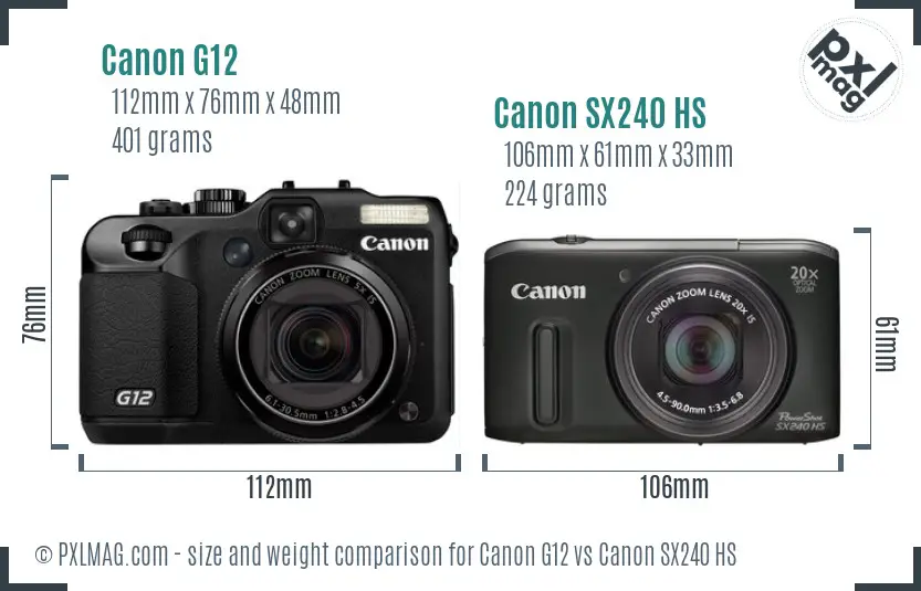 Canon G12 vs Canon SX240 HS size comparison